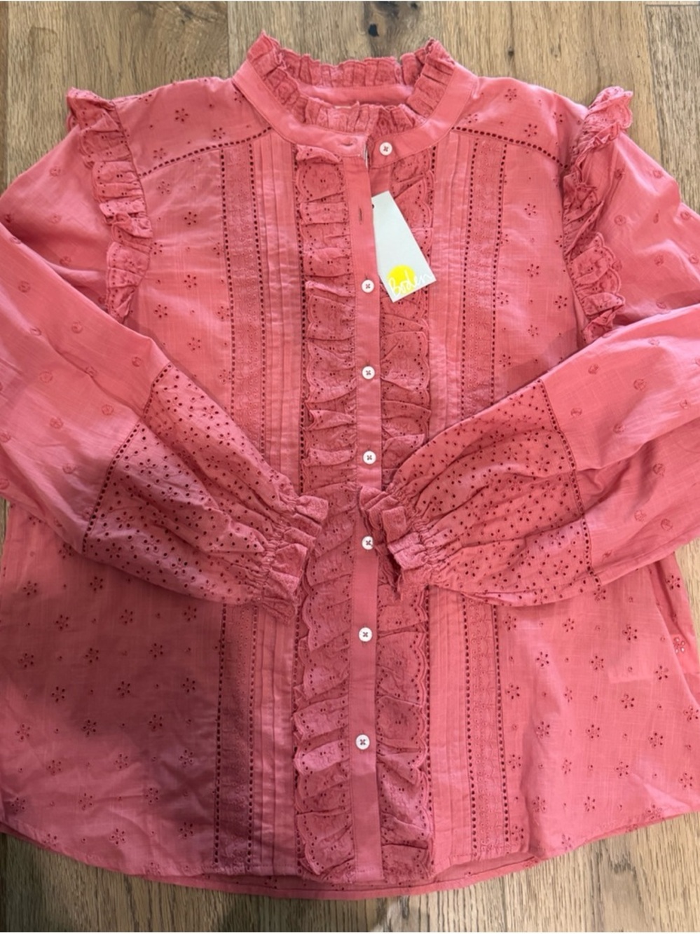 BNWT Boden Iris Broderie Shirt Dusty Red size 12P STUNNING - Picture 9 of 11